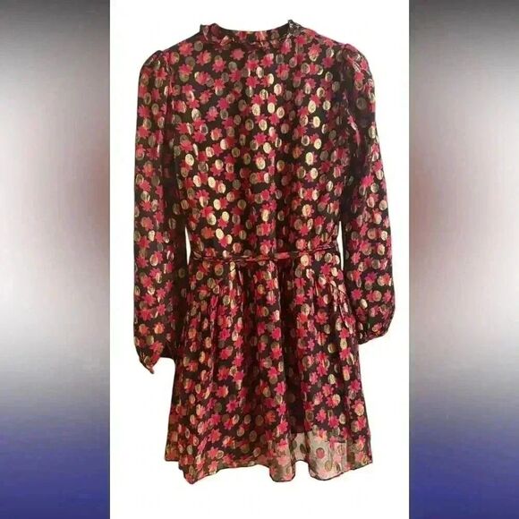 SALONI Scarlet Daisy Tilly Red Gold Black Shimmer Ruffle Mini C Dress Size 0 - Picture 13 of 16